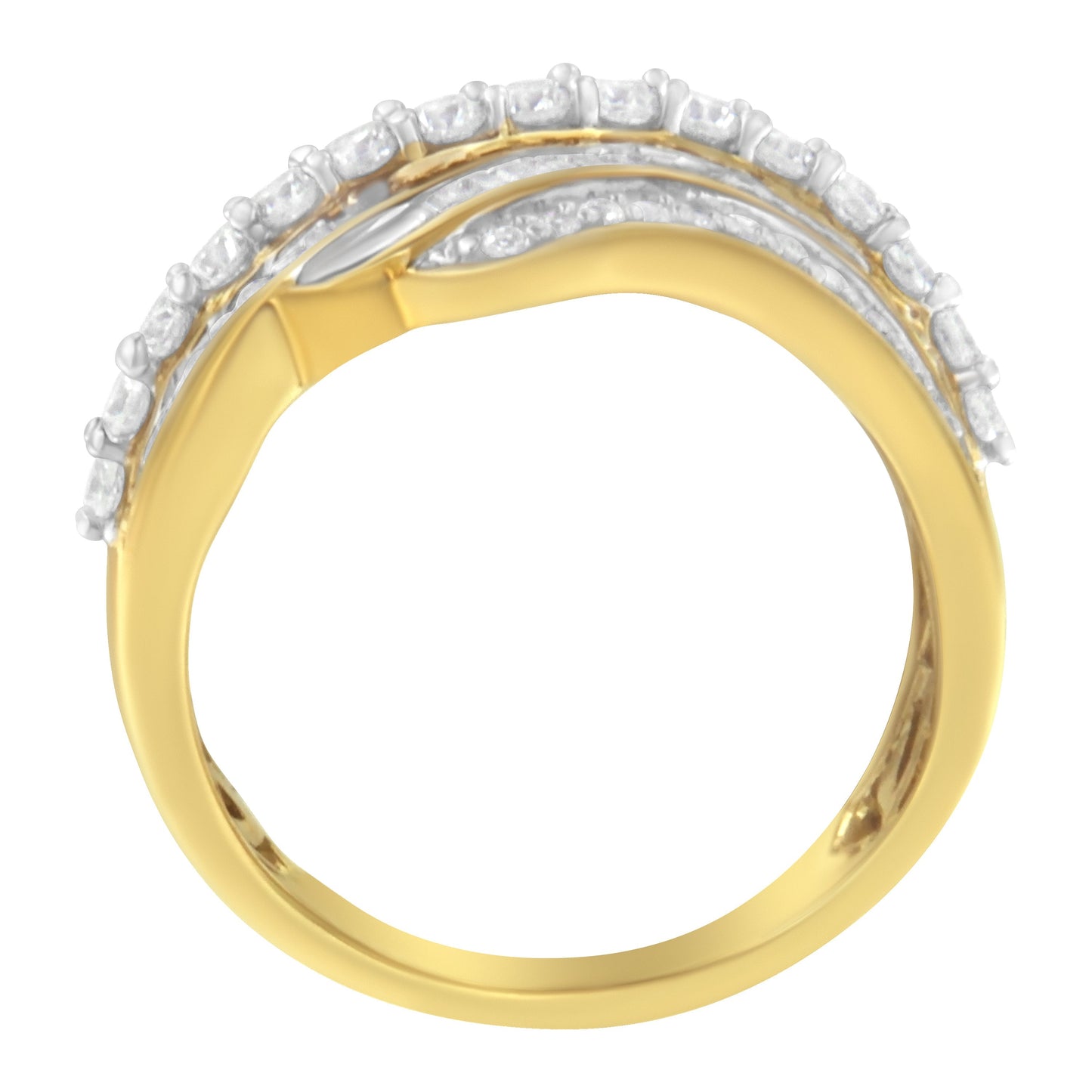 10K Yellow Gold 1.0 Cttw Baguette and Round Diamond Multi-Row Wave Bypass Ring (I-J Color, I1-I2 Clarity) - Ring Size 7 Bids.com