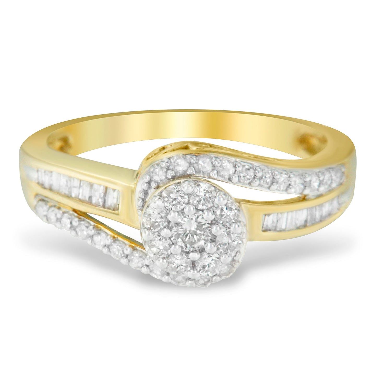 10K Yellow Gold Diamond Cluster Ring (1/2 Cttw, I-J Color, I2-I3 Clarity) - Size 6 Bids.com