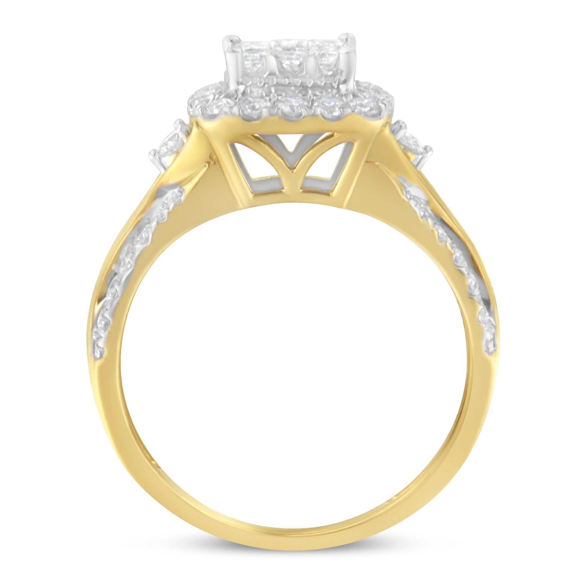 10K Yellow Gold 1.0 Cttw Diamond Composite Cushion-Shape Halo 3-Band-Look Engagement Ring (H-I Color, SI1-SI2 Clarity) - Size 6-1/4 Bids.com