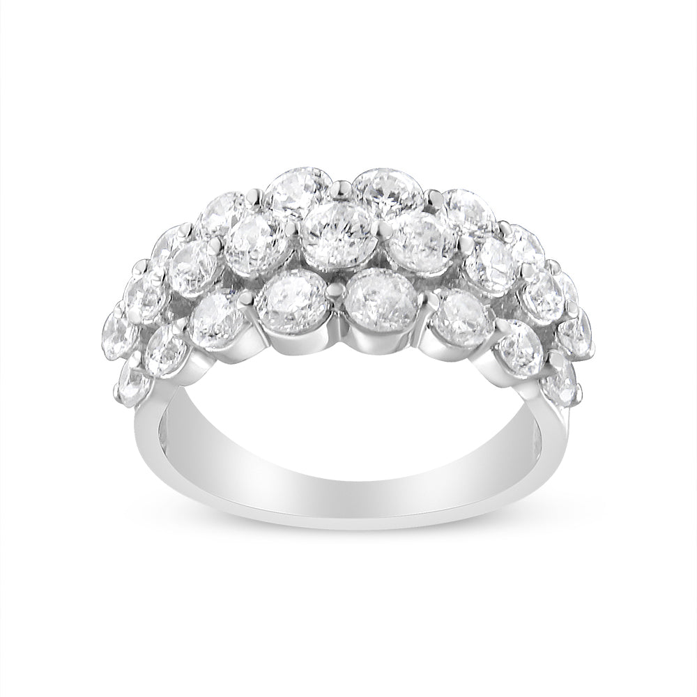 10K White Gold 2 1/2 Cttw Round Natural Diamond 3 Row Band Ring (I-J Color, I1-I2 Clarity) - Ring Size 7 Bids.com
