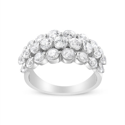10K White Gold 2 1/2 Cttw Round Natural Diamond 3 Row Band Ring (I-J Color, I1-I2 Clarity) - Ring Size 7 Bids.com