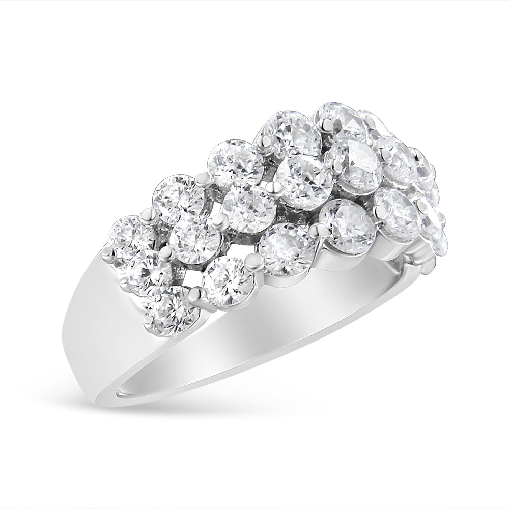 10K White Gold 2 1/2 Cttw Round Natural Diamond 3 Row Band Ring (I-J Color, I1-I2 Clarity) - Ring Size 7 Bids.com