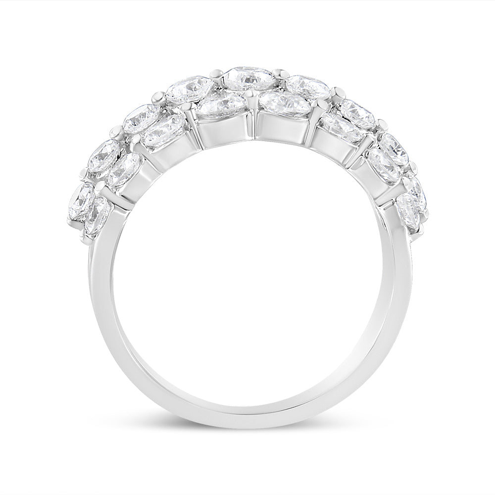 10K White Gold 2 1/2 Cttw Round Natural Diamond 3 Row Band Ring (I-J Color, I1-I2 Clarity) - Ring Size 7 Bids.com