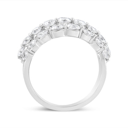 10K White Gold 2 1/2 Cttw Round Natural Diamond 3 Row Band Ring (I-J Color, I1-I2 Clarity) - Ring Size 7 Bids.com