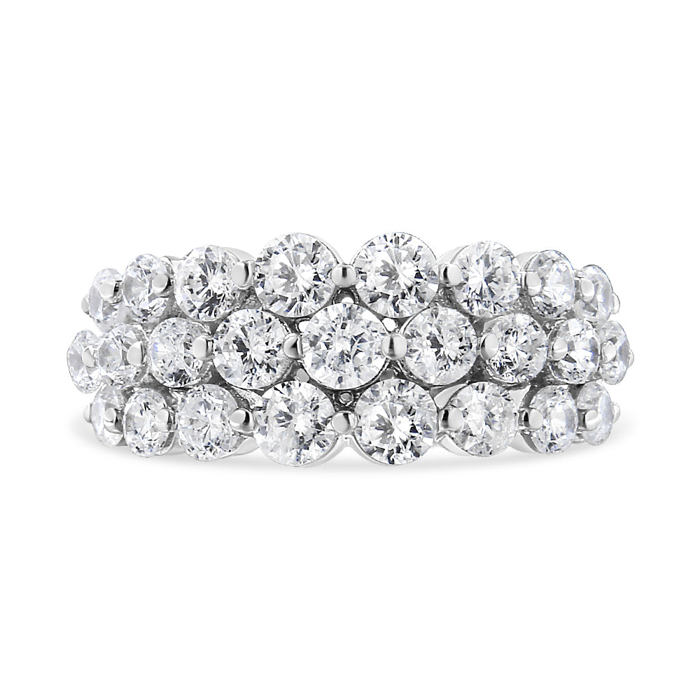10K White Gold 2 1/2 Cttw Round Natural Diamond 3 Row Band Ring (I-J Color, I1-I2 Clarity) - Ring Size 7 Bids.com
