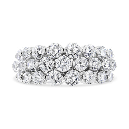 10K White Gold 2 1/2 Cttw Round Natural Diamond 3 Row Band Ring (I-J Color, I1-I2 Clarity) - Ring Size 7 Bids.com