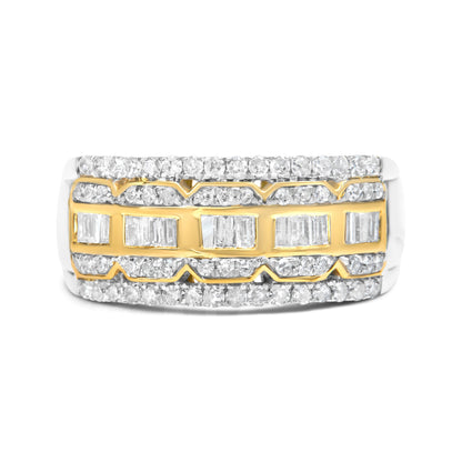 10K White and Yellow Gold 1.00 Cttw Baguette and Round cut Diamond Art Deco Multi-Row Ring Band (I-J Color, I1-I2 Clarity) - Ring Size 7 Bids.com