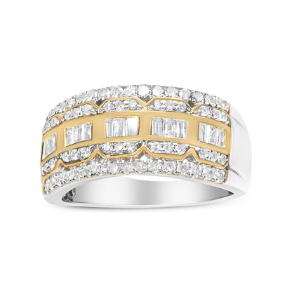 10K White and Yellow Gold 1.00 Cttw Baguette and Round cut Diamond Art Deco Multi-Row Ring Band (I-J Color, I1-I2 Clarity) - Ring Size 7 Bids.com