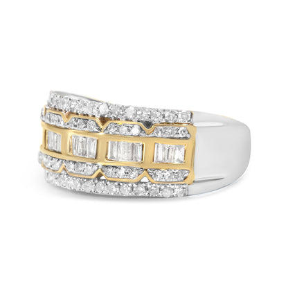 10K White and Yellow Gold 1.00 Cttw Baguette and Round cut Diamond Art Deco Multi-Row Ring Band (I-J Color, I1-I2 Clarity) - Ring Size 7 Bids.com