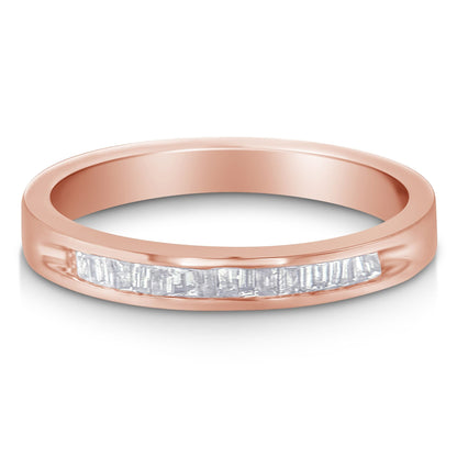 10K Rose Gold over .925 Sterling Silver 1/5 Cttw Diamond Channel-Set Stackable Band Ring (H-I Color, I1-I2 Clarity) - Size 6 3/4 Bids.com