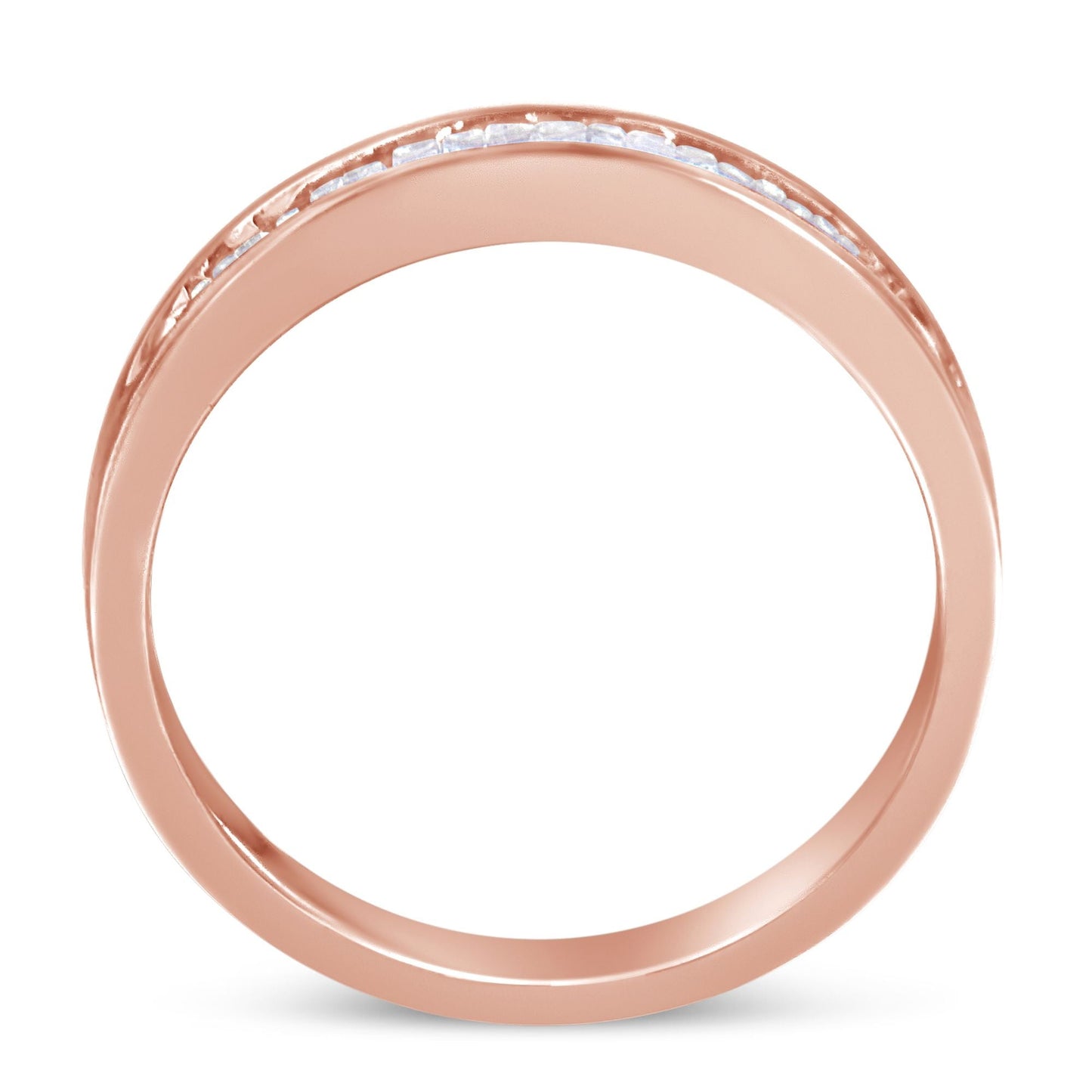 10K Rose Gold over .925 Sterling Silver 1/5 Cttw Diamond Channel-Set Stackable Band Ring (H-I Color, I1-I2 Clarity) - Size 6 3/4 Bids.com