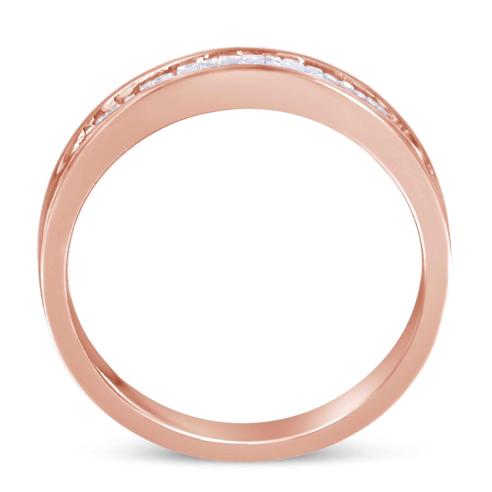 10K Rose Gold over .925 Sterling Silver 1/5 Cttw Diamond Channel-Set Stackable Band Ring (H-I Color, I1-I2 Clarity) - Size 6 3/4 Bids.com