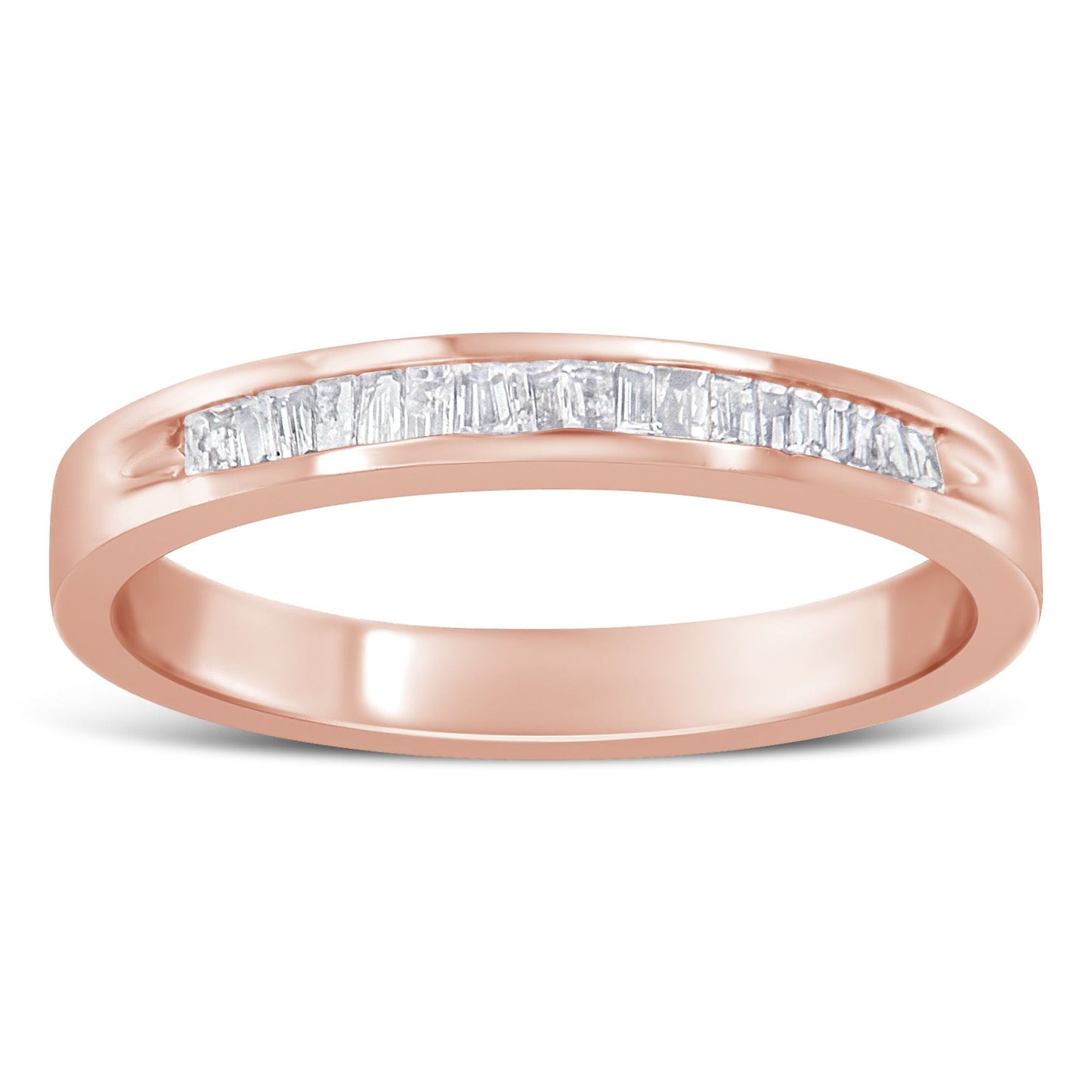 10K Rose Gold over .925 Sterling Silver 1/5 Cttw Diamond Channel-Set Stackable Band Ring (H-I Color, I1-I2 Clarity) - Size 6 3/4 Bids.com