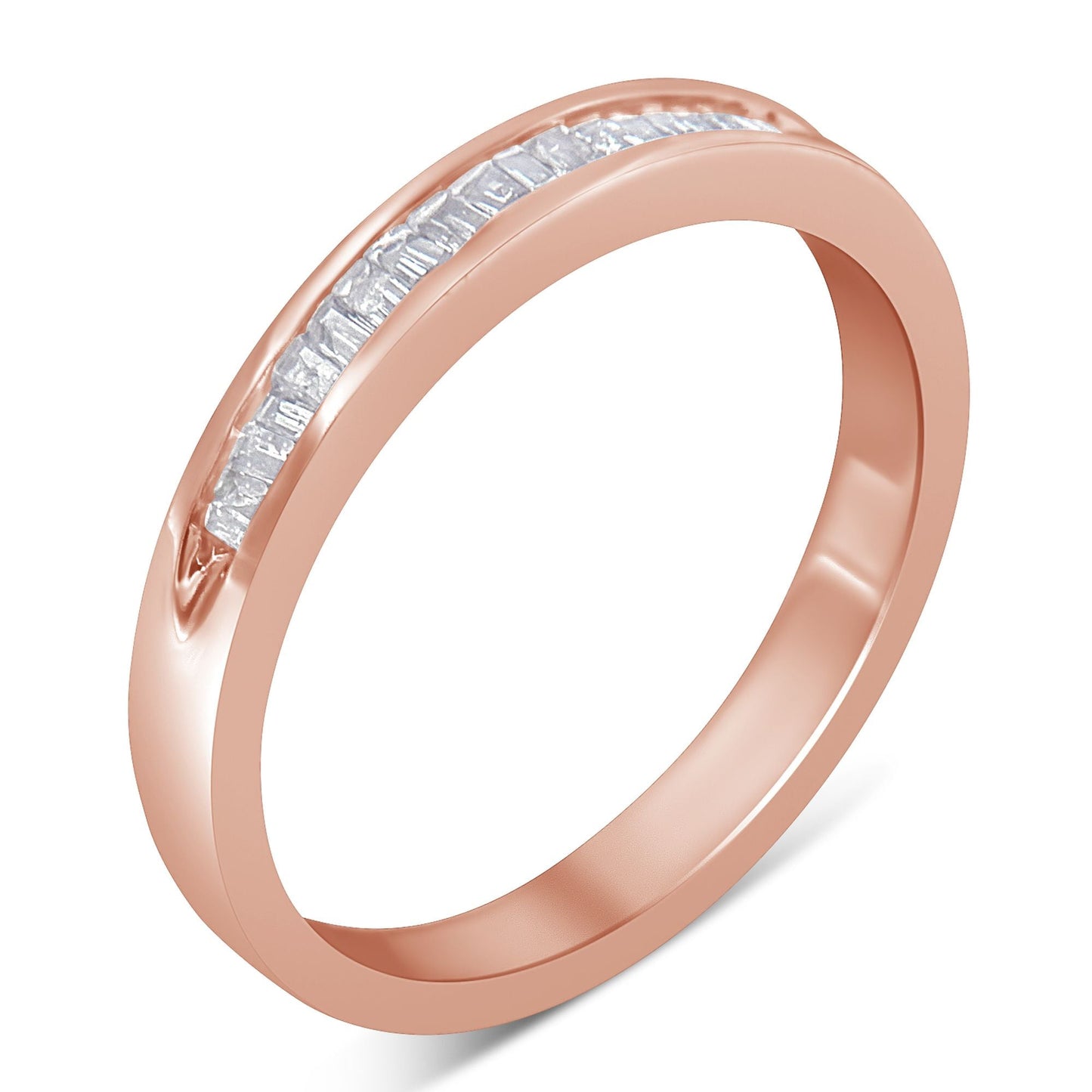 10K Rose Gold over .925 Sterling Silver 1/5 Cttw Diamond Channel-Set Stackable Band Ring (H-I Color, I1-I2 Clarity) - Size 6 3/4 Bids.com