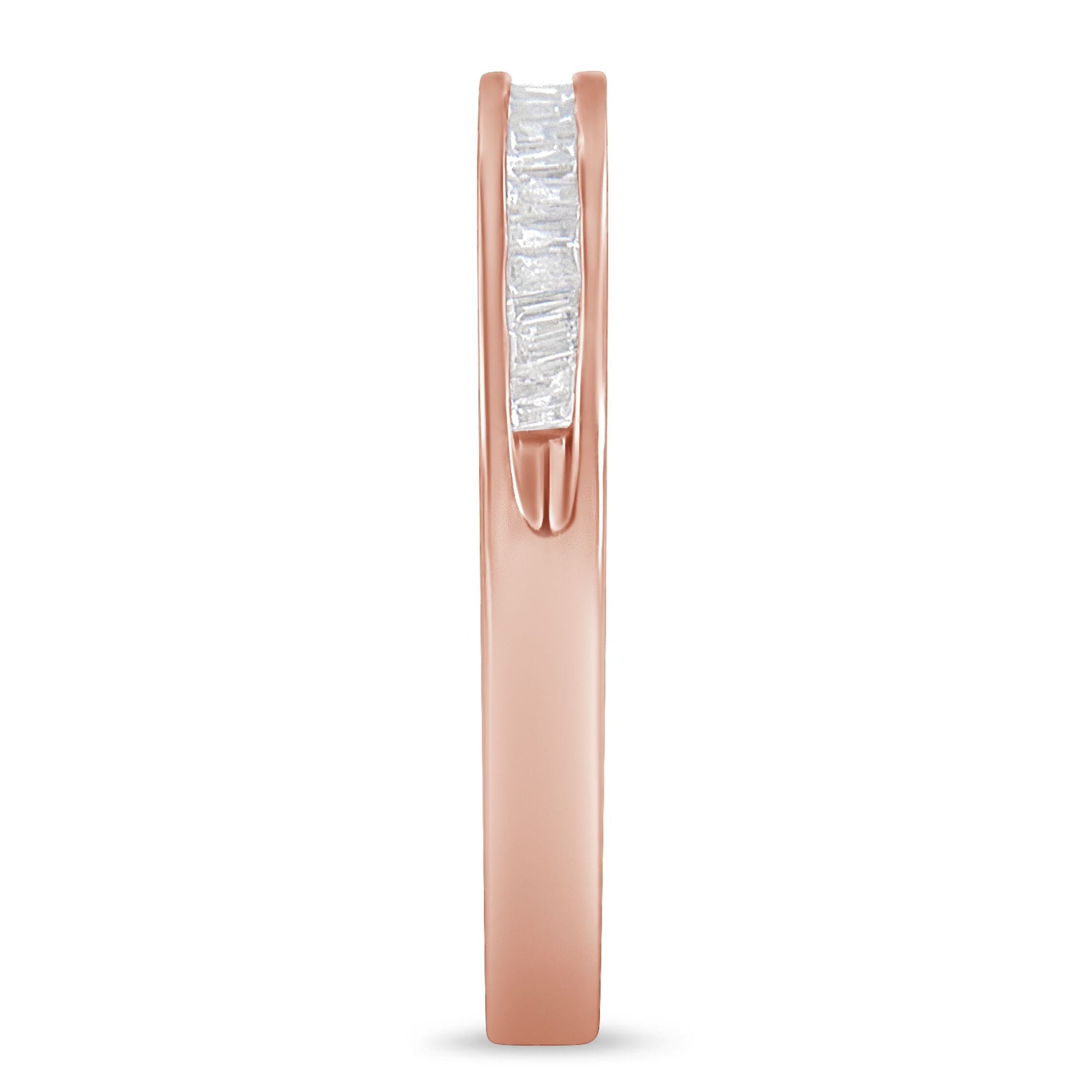 10K Rose Gold over .925 Sterling Silver 1/5 Cttw Diamond Channel-Set Stackable Band Ring (H-I Color, I1-I2 Clarity) - Size 6 3/4 Bids.com