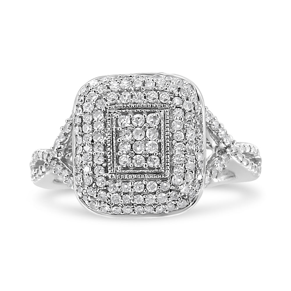 .925 Sterling Silver 1/2 Cttw Round-Cut Diamond Cluster Cushion Ring (I-J , I1-I2) - Size 7 Bids.com