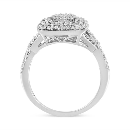 .925 Sterling Silver 1/2 Cttw Round-Cut Diamond Cluster Cushion Ring (I-J , I1-I2) - Size 7 Bids.com