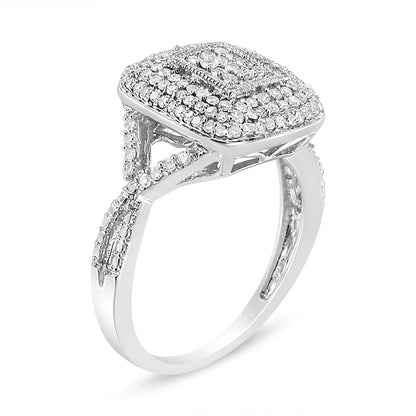 .925 Sterling Silver 1/2 Cttw Round-Cut Diamond Cluster Cushion Ring (I-J , I1-I2) - Size 7 Bids.com