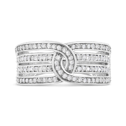 .925 Sterling Silver 1/2 Cttw Diamond Multi-Row Bypass Band Ring (I-J Color, I3 Clarity) - Size 7 Bids.com