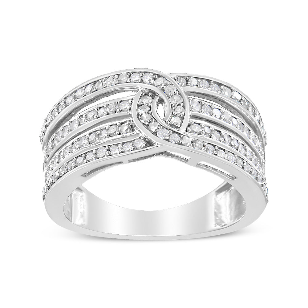 .925 Sterling Silver 1/2 Cttw Diamond Multi-Row Bypass Band Ring (I-J Color, I3 Clarity) - Size 7 Bids.com