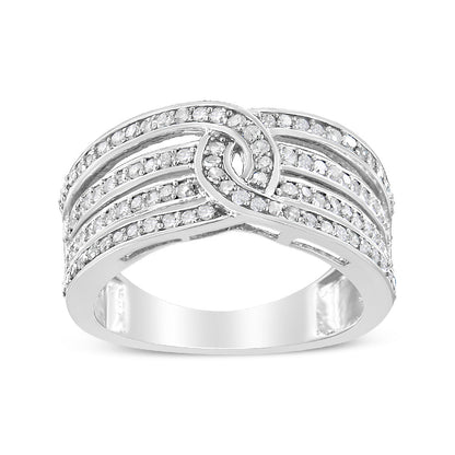 .925 Sterling Silver 1/2 Cttw Diamond Multi-Row Bypass Band Ring (I-J Color, I3 Clarity) - Size 7 Bids.com
