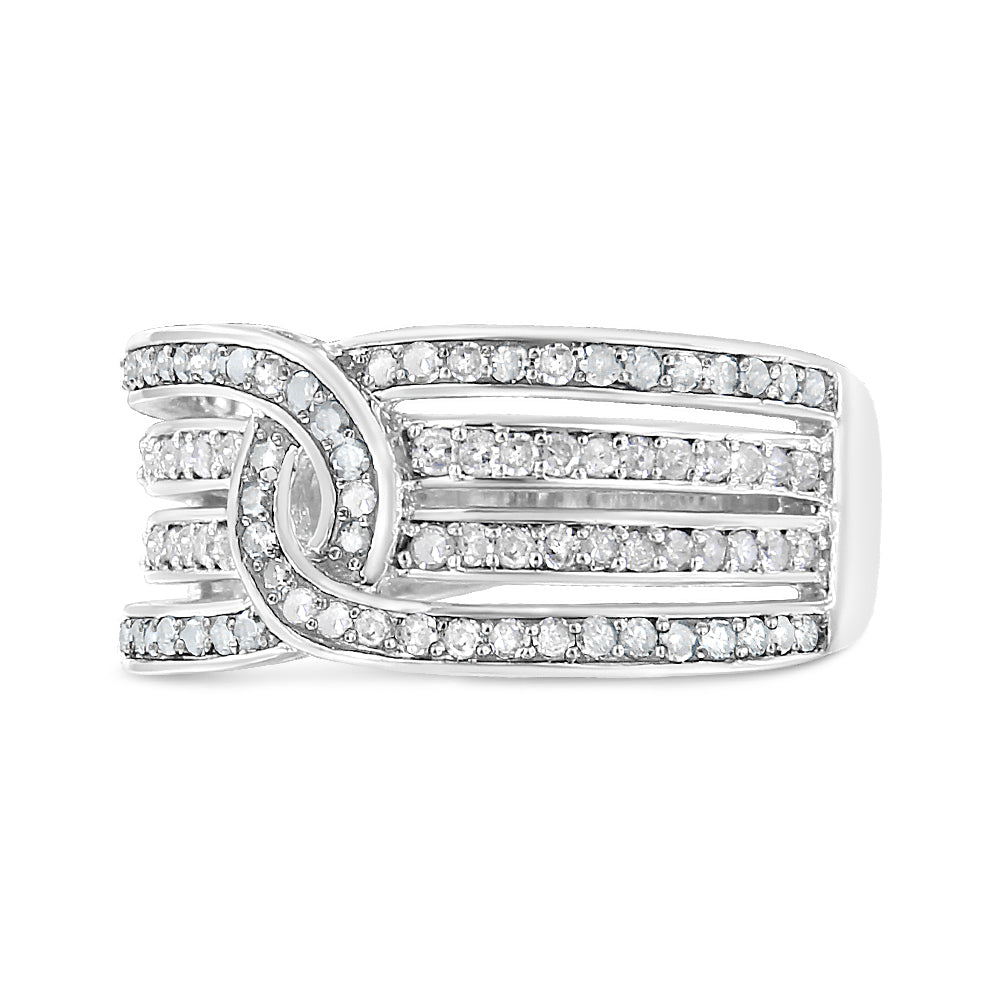 .925 Sterling Silver 1/2 Cttw Diamond Multi-Row Bypass Band Ring (I-J Color, I3 Clarity) - Size 7 Bids.com