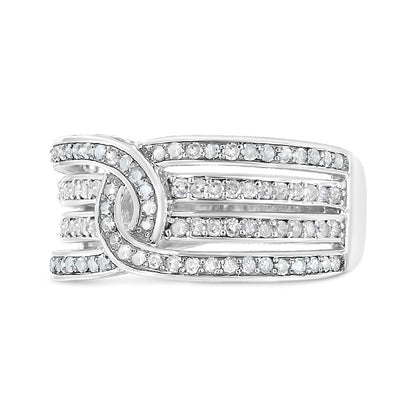 .925 Sterling Silver 1/2 Cttw Diamond Multi-Row Bypass Band Ring (I-J Color, I3 Clarity) - Size 7 Bids.com