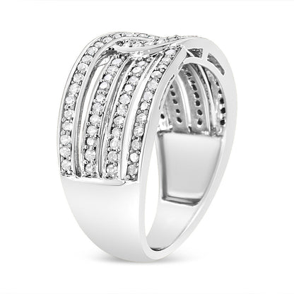 .925 Sterling Silver 1/2 Cttw Diamond Multi-Row Bypass Band Ring (I-J Color, I3 Clarity) - Size 7 Bids.com