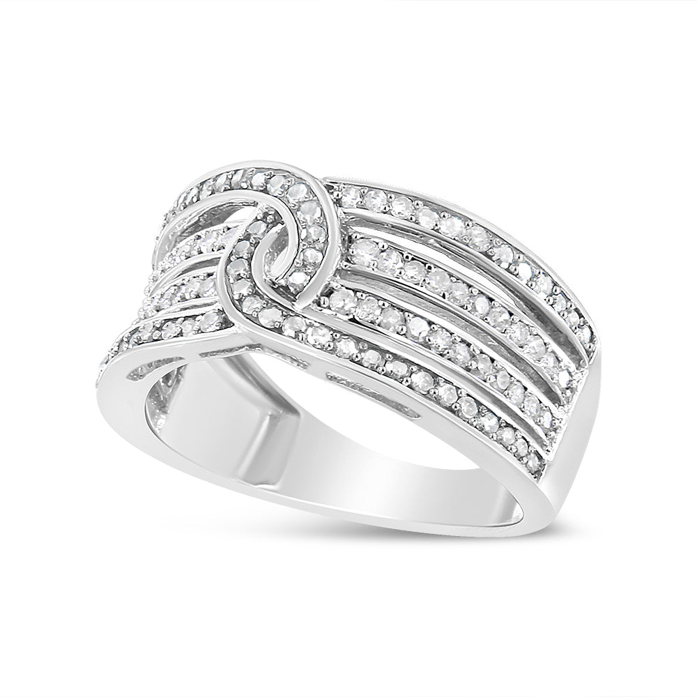 .925 Sterling Silver 1/2 Cttw Diamond Multi-Row Bypass Band Ring (I-J Color, I3 Clarity) - Size 7 Bids.com