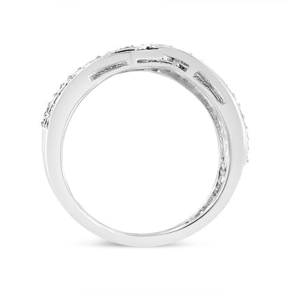 .925 Sterling Silver 1/2 Cttw Diamond Multi-Row Bypass Band Ring (I-J Color, I3 Clarity) - Size 7 Bids.com