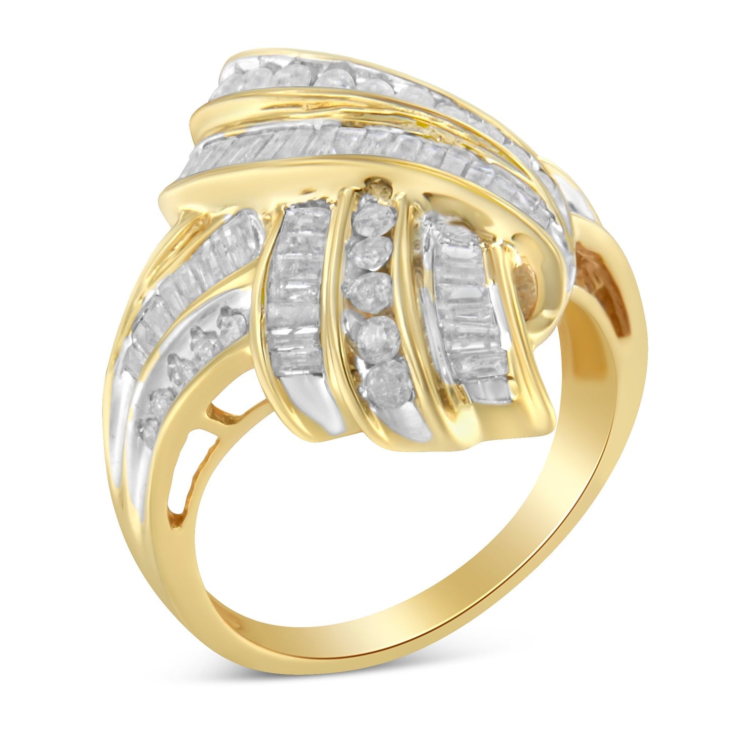 10K Yellow Gold Diamond Bypass Cocktail Ring (1 1/5 Cttw, I-J Color, I2-I3 Clarity) - Size 8 Bids.com