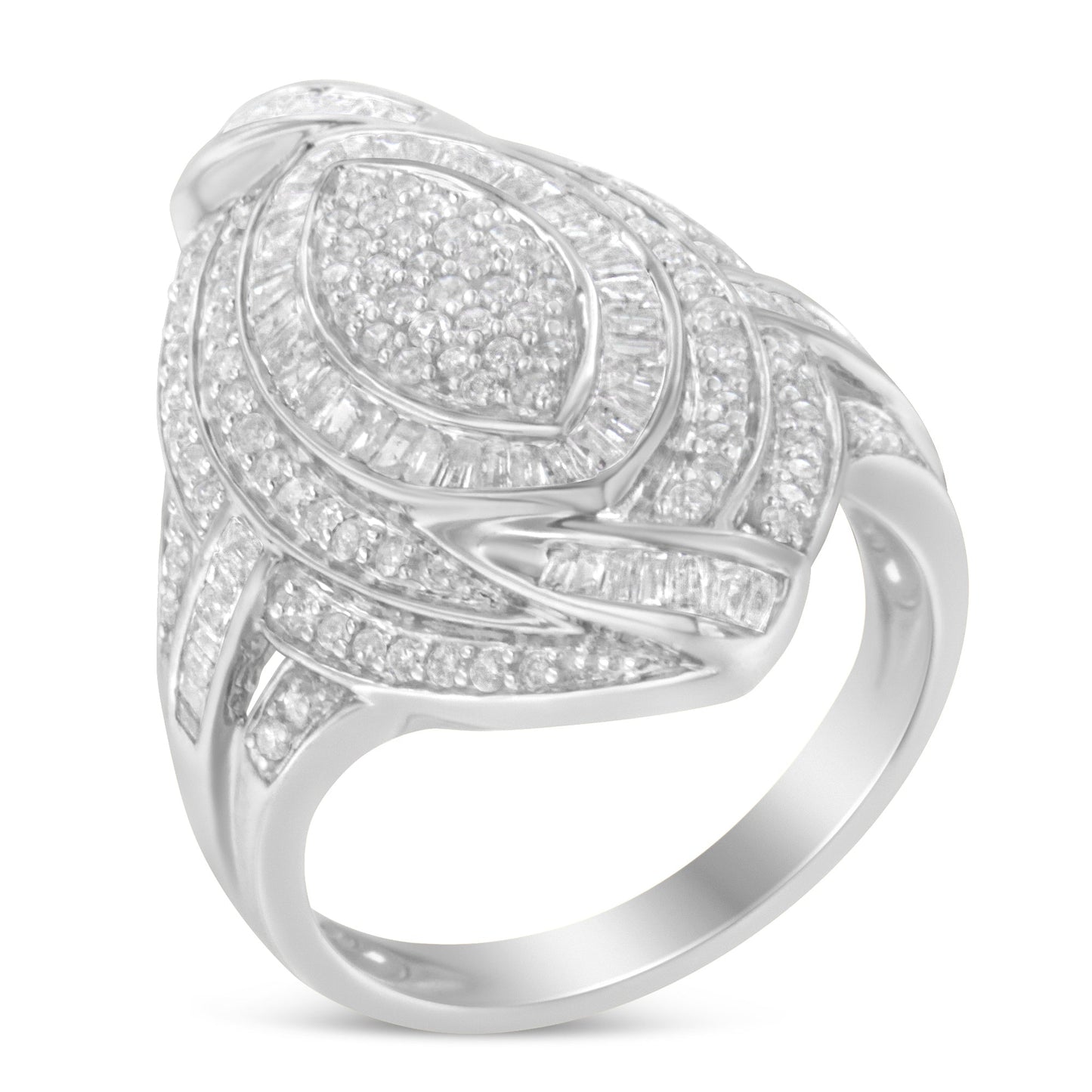.925 Sterling Silver & 1-1/8 Cttw Diamond Marquise Shaped Cluster Triple Halo Knot Cocktail Fashion Ring (I-J Color, I2-I3 Clarity) - Size 6 Bids.com