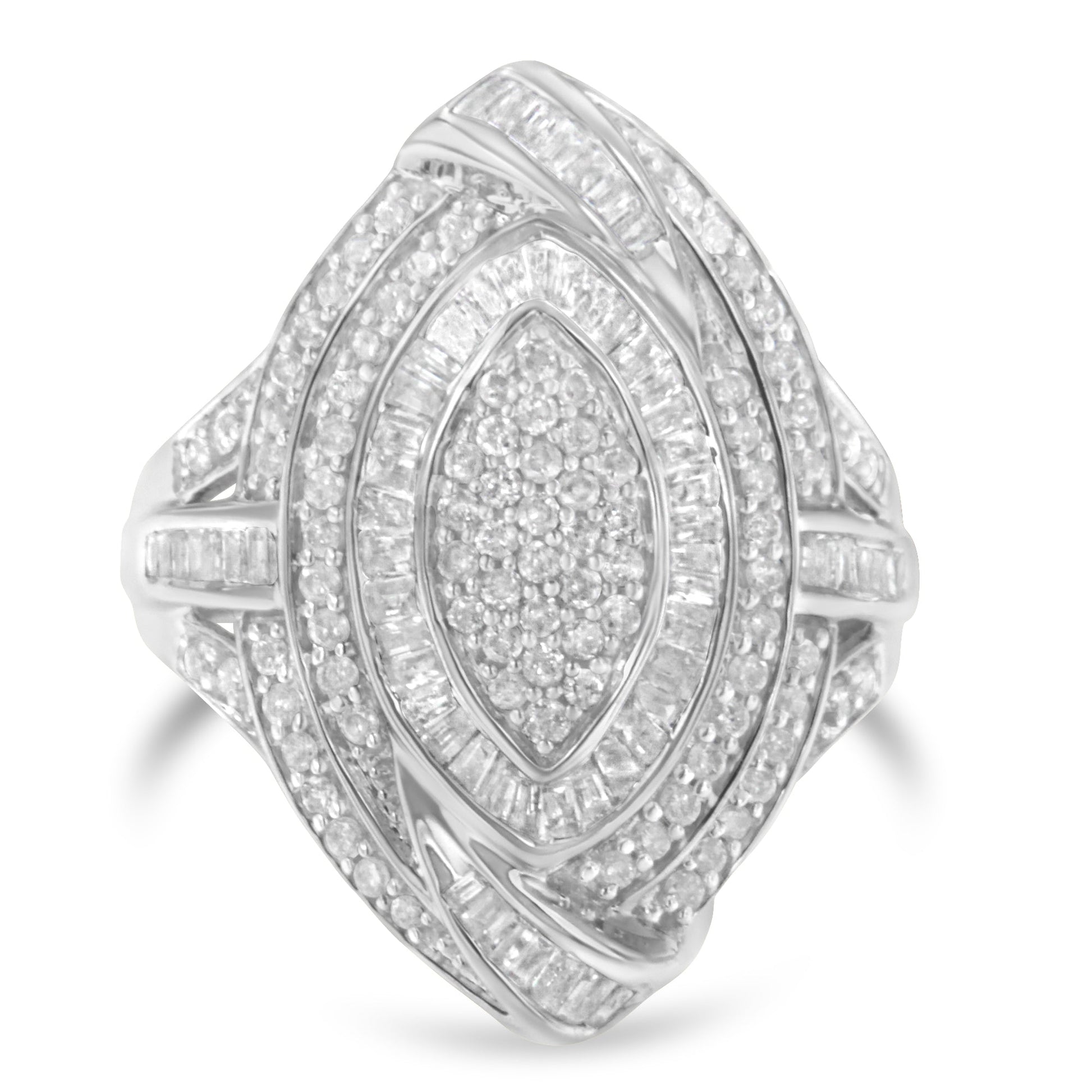 .925 Sterling Silver & 1-1/8 Cttw Diamond Marquise Shaped Cluster Triple Halo Knot Cocktail Fashion Ring (I-J Color, I2-I3 Clarity) - Size 6 Bids.com
