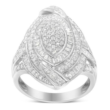 .925 Sterling Silver & 1-1/8 Cttw Diamond Marquise Shaped Cluster Triple Halo Knot Cocktail Fashion Ring (I-J Color, I2-I3 Clarity) - Size 6 Bids.com