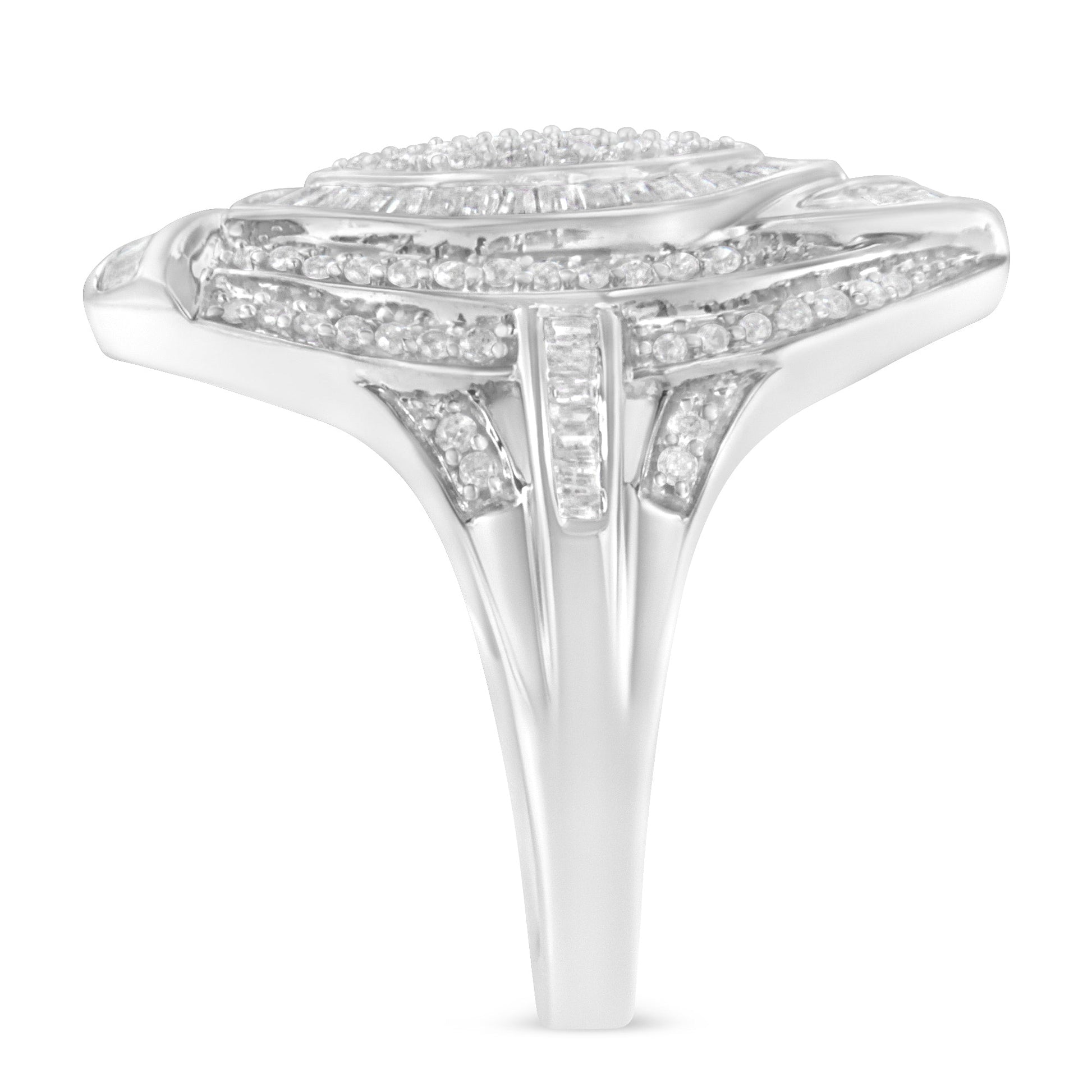 .925 Sterling Silver & 1-1/8 Cttw Diamond Marquise Shaped Cluster Triple Halo Knot Cocktail Fashion Ring (I-J Color, I2-I3 Clarity) - Size 6 Bids.com