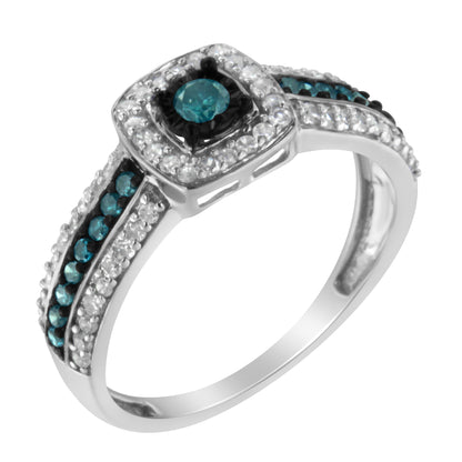 .925 Sterling Silver Treated Blue Miracle-Set Diamond Engagement Ring (1/2 Cttw, J-K Color, I1-I2 Clarity) - Size 6 Bids.com