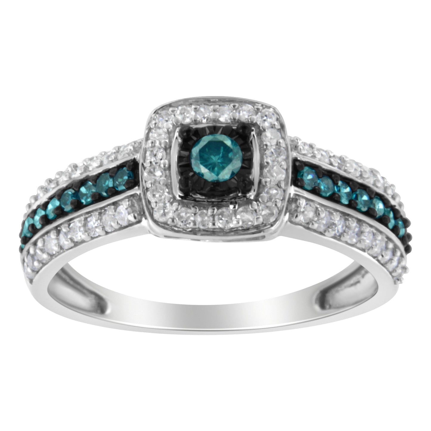 .925 Sterling Silver Treated Blue Miracle-Set Diamond Engagement Ring (1/2 Cttw, J-K Color, I1-I2 Clarity) - Size 6 Bids.com