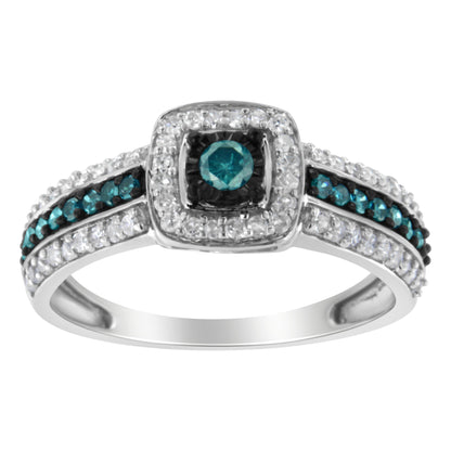 .925 Sterling Silver Treated Blue Miracle-Set Diamond Engagement Ring (1/2 Cttw, J-K Color, I1-I2 Clarity) - Size 6 Bids.com