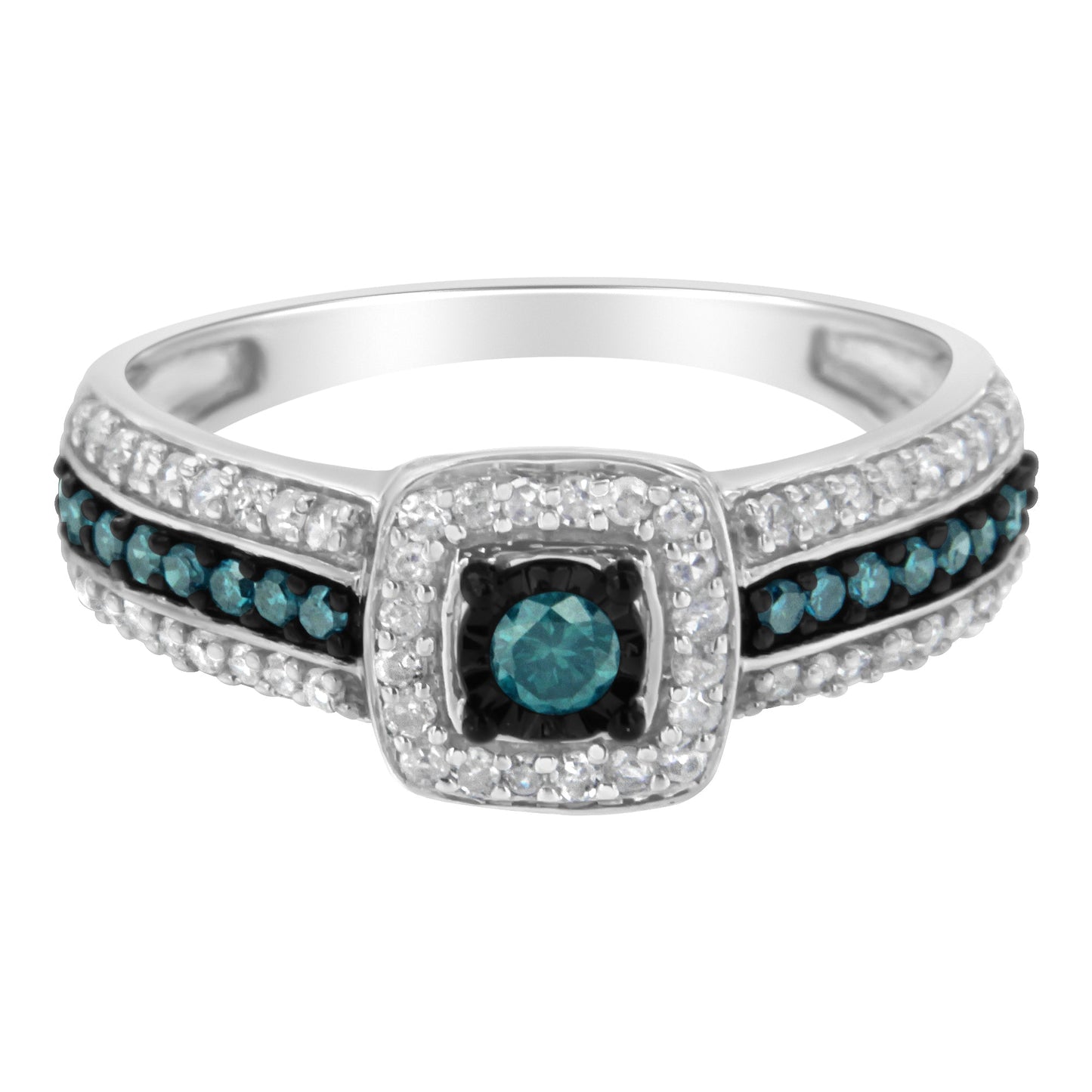 .925 Sterling Silver Treated Blue Miracle-Set Diamond Engagement Ring (1/2 Cttw, J-K Color, I1-I2 Clarity) - Size 6 Bids.com