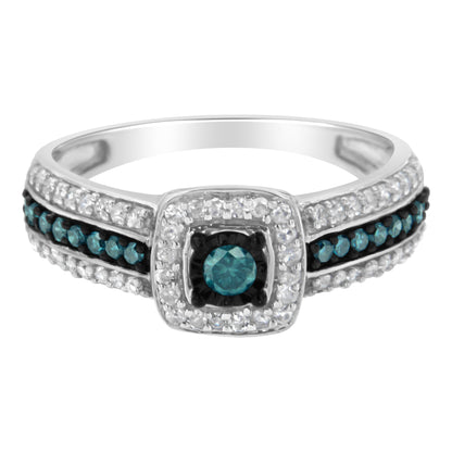.925 Sterling Silver Treated Blue Miracle-Set Diamond Engagement Ring (1/2 Cttw, J-K Color, I1-I2 Clarity) - Size 6 Bids.com