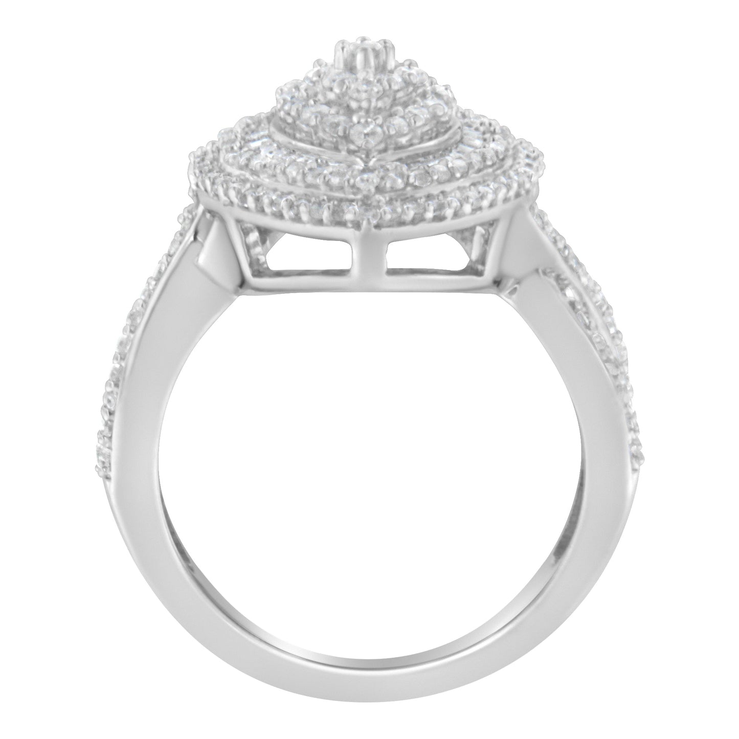 .925 Sterling Silver 1.0 Cttw Round & Baguette-Cut Diamond Marquise-Shaped Cluster Triple Stepped Halo Cocktail Fashion Ring (I-J Color, I2-I3 Clarity) - Size 7 Bids.com