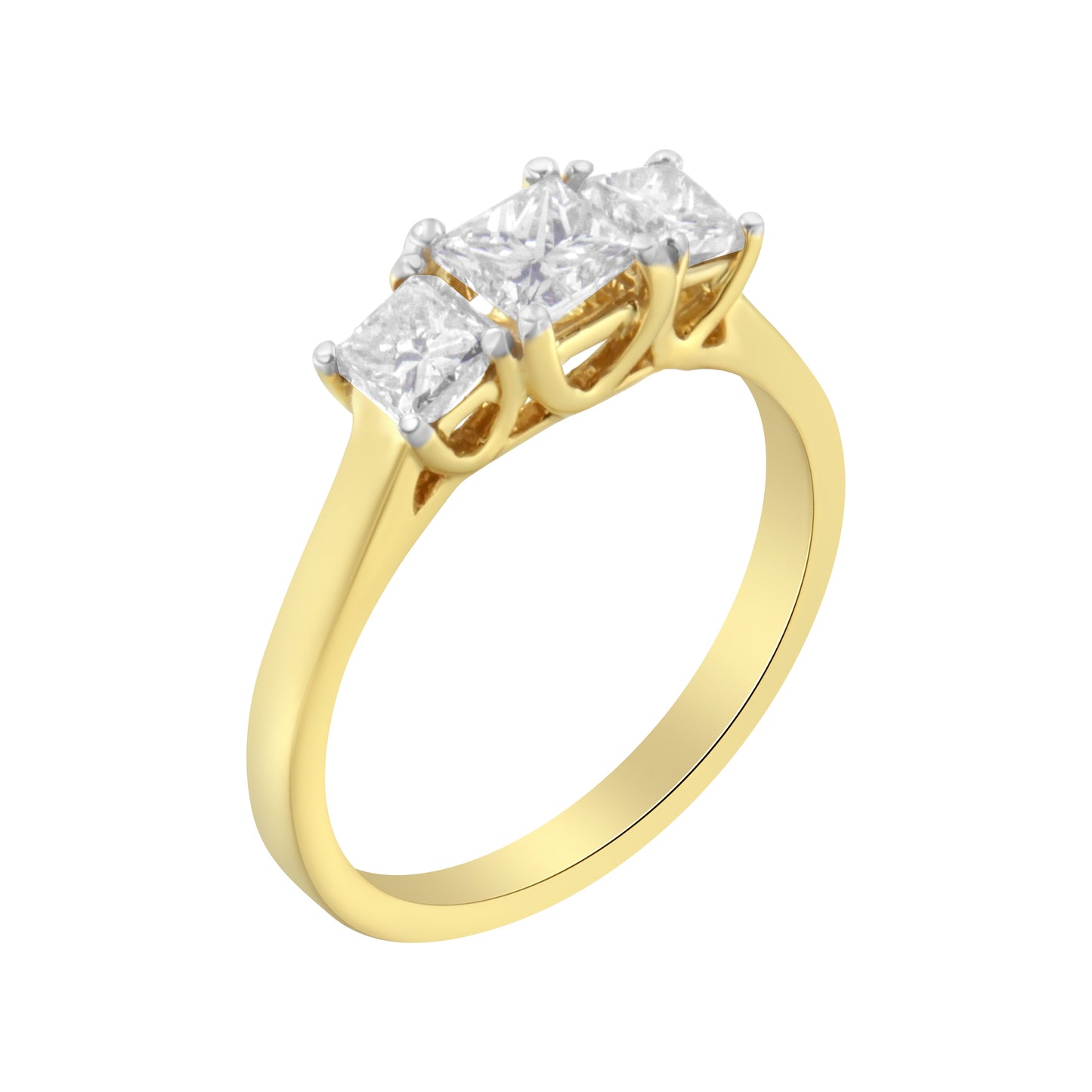 10K Yellow Gold Princess-Cut Diamond Three Stone Band Ring (1 Cttw, J-K Color, I1-I2 Clarity) - Size 6 Bids.com