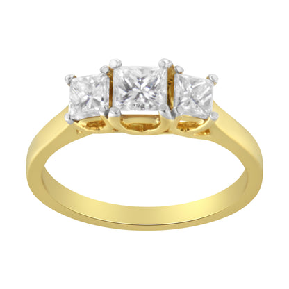 10K Yellow Gold Princess-Cut Diamond Three Stone Band Ring (1 Cttw, J-K Color, I1-I2 Clarity) - Size 6 Bids.com