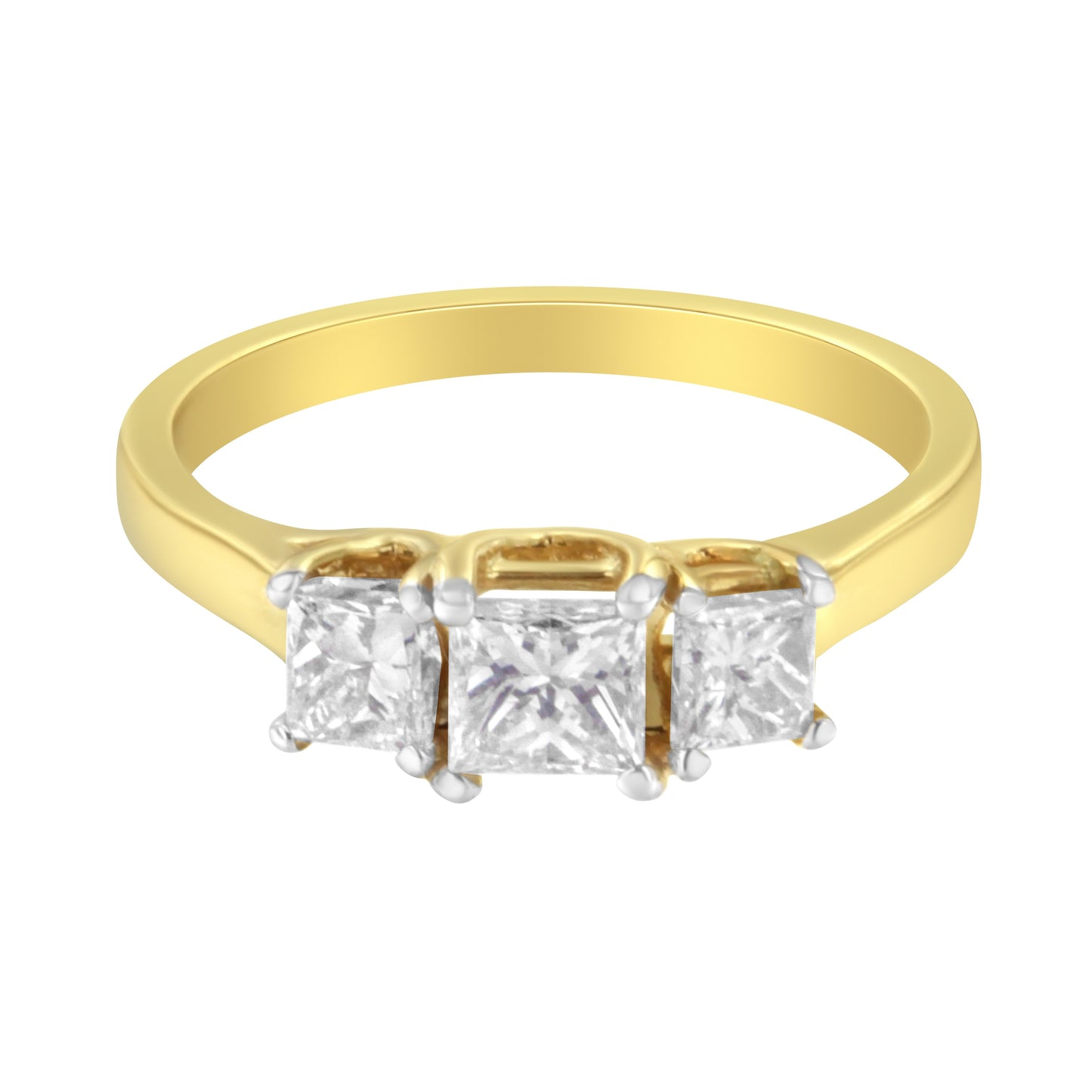 10K Yellow Gold Princess-Cut Diamond Three Stone Band Ring (1 Cttw, J-K Color, I1-I2 Clarity) - Size 6 Bids.com