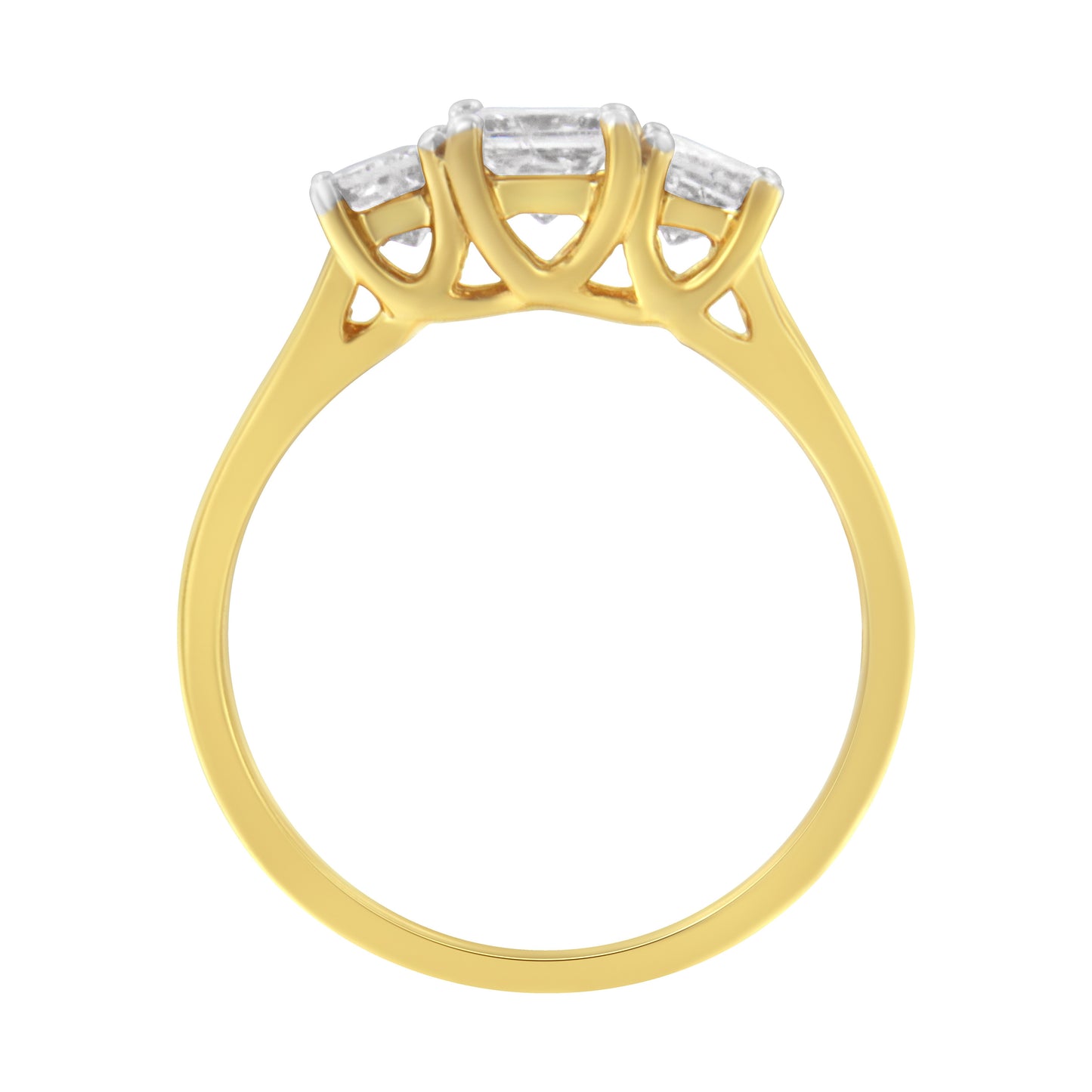 10K Yellow Gold Princess-Cut Diamond Three Stone Band Ring (1 Cttw, J-K Color, I1-I2 Clarity) - Size 6 Bids.com
