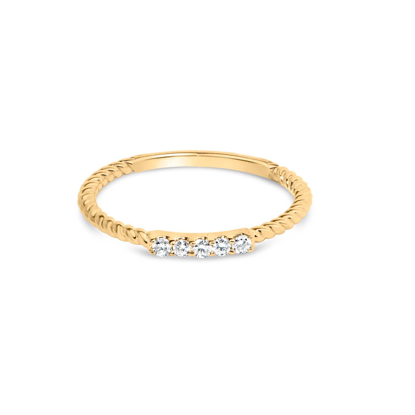10K Yellow Gold 1/10 Cttw Diamond 5 Stone Braided Shank Band Ring (I-J Color, I2-I3 Clarity)- Ring Size 6 Bids.com