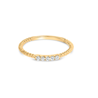 10K Yellow Gold 1/10 Cttw Diamond 5 Stone Braided Shank Band Ring (I-J Color, I2-I3 Clarity)- Ring Size 6 Bids.com