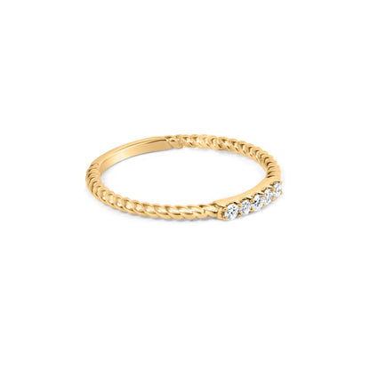 10K Yellow Gold 1/10 Cttw Diamond 5 Stone Braided Shank Band Ring (I-J Color, I2-I3 Clarity)- Ring Size 6 Bids.com