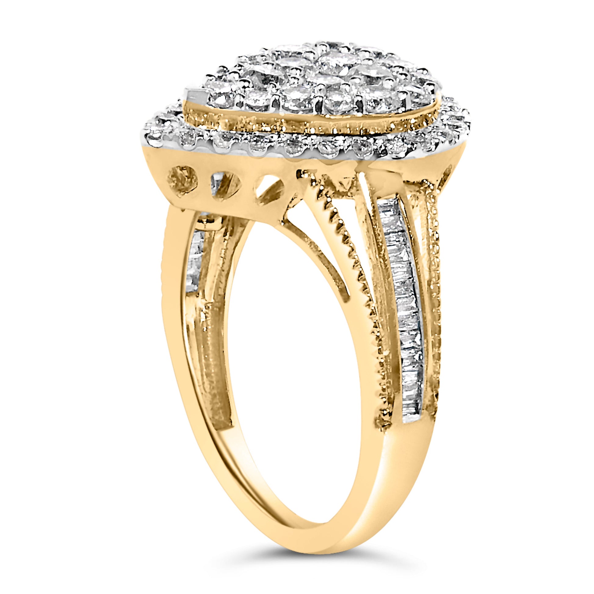 10K Yellow Gold Plated .925 Sterling Silver 1 1/2 Cttw Round-Cut Diamond Cocktail Ring (I-J Color, I1-I2 Clarity) - Size 7 Bids.com