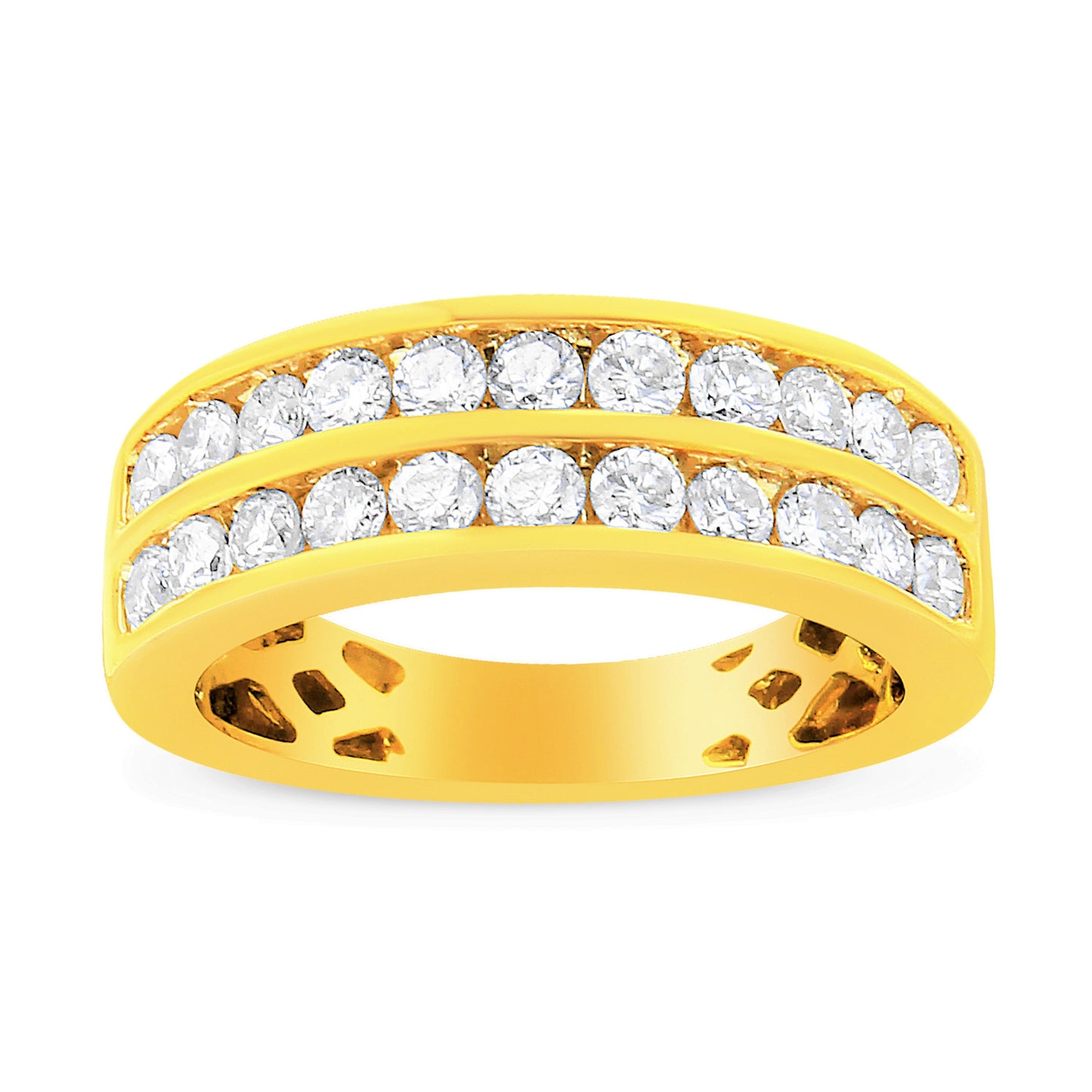 10K Yellow Gold Two-Row Diamond Band Ring (1 Cttw, J-K Color, I1-I2 Clarity) - Size 6 Bids.com